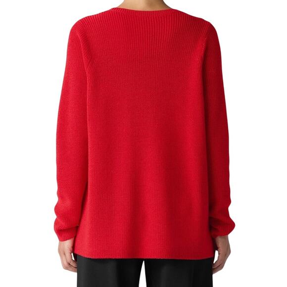 Eileen Fisher Oversized Merino Wool Sweater Shaker Stitch Red Luxury XS (Flaw) - Picture 2 of 10
